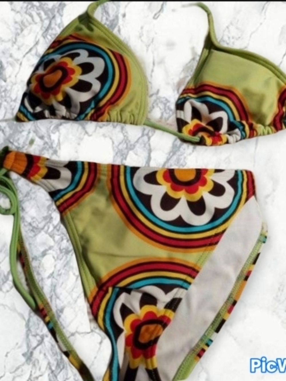 Green Floral Retro Print Bikini Set